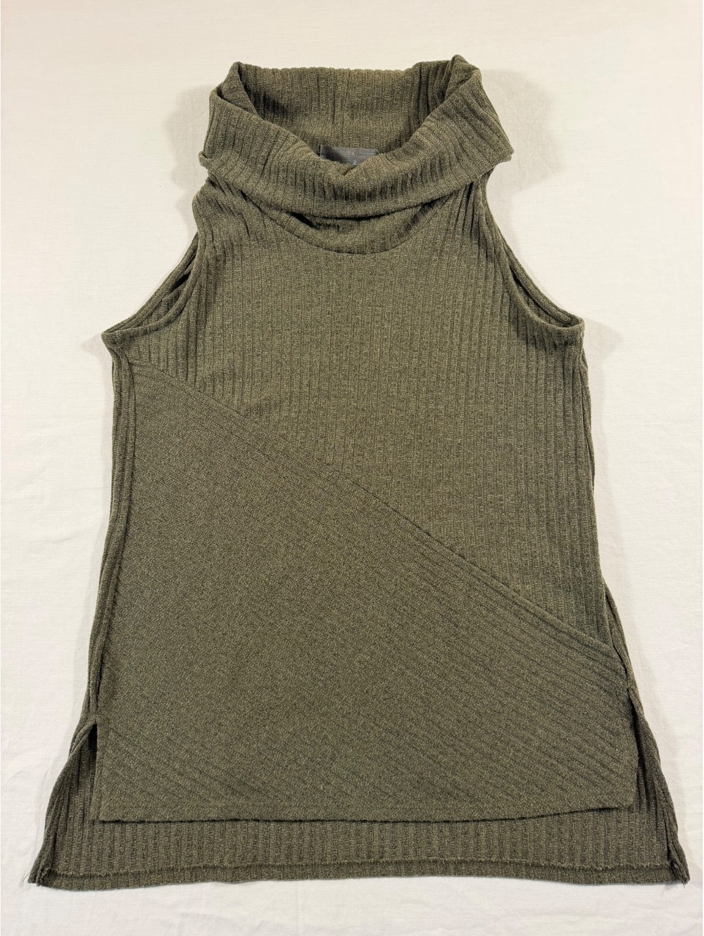 Sunday in Brooklyn Olive Green Ribbed Sleeveless Turtleneck Top Size M